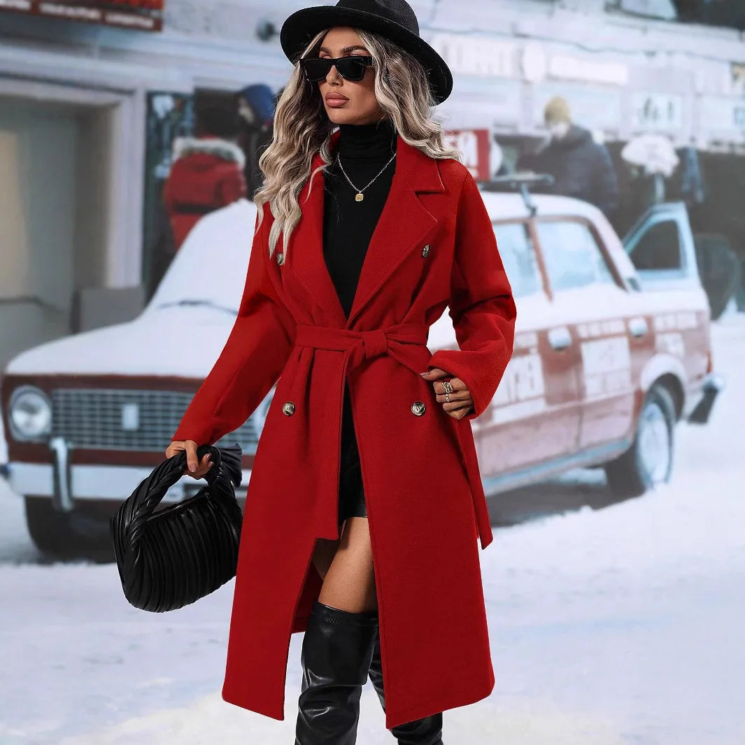 Double-Breasted Lace-Up Blend Coat