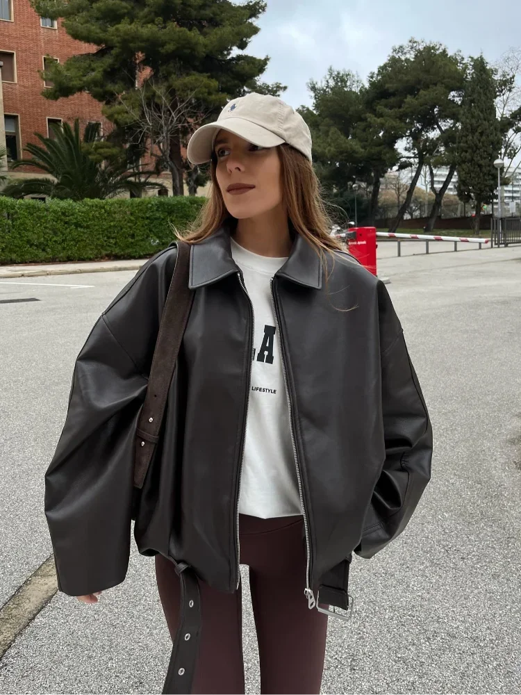 Leather Zip Jacket with Belt