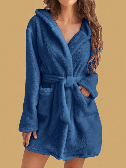 Hooded Fleece Robe with Belt