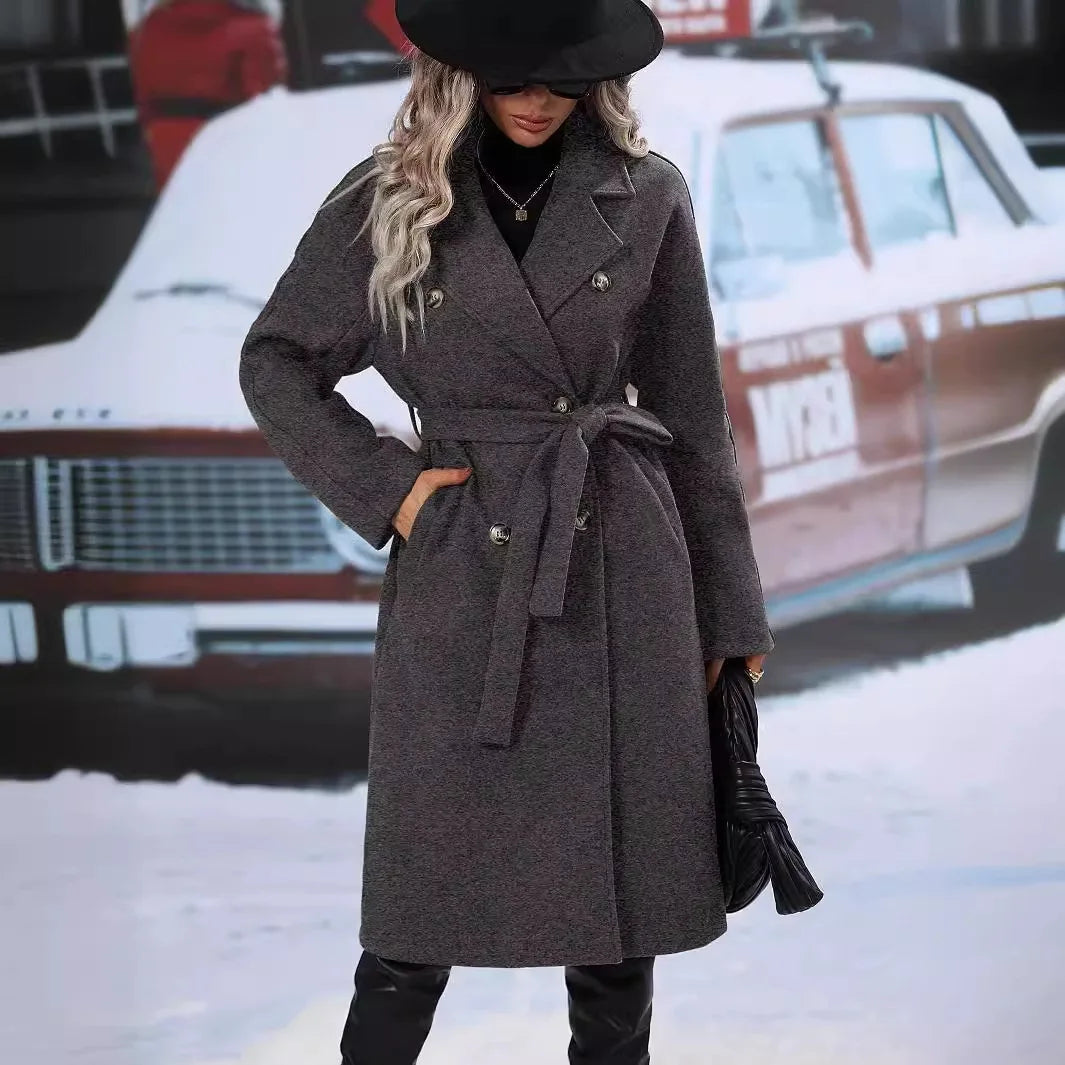 Double-Breasted Lace-Up Blend Coat