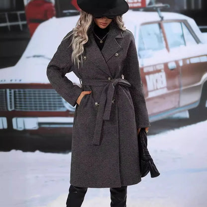 Double-Breasted Lace-Up Blend Coat