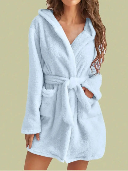Hooded Fleece Robe with Belt