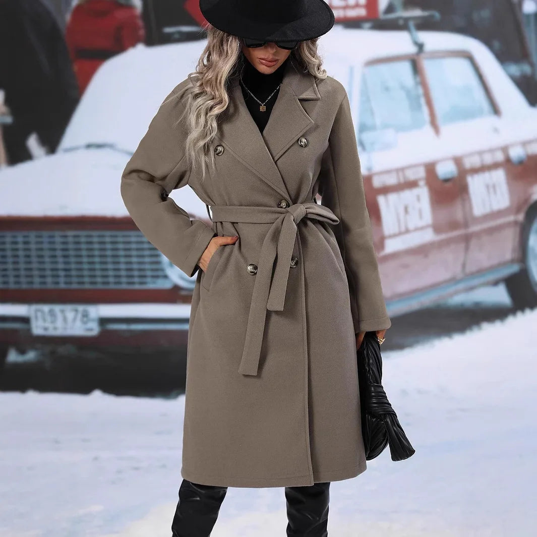 Double-Breasted Lace-Up Blend Coat