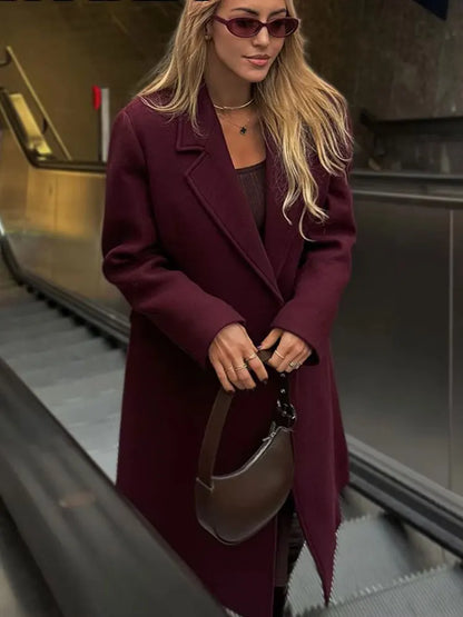 Burgundy Double-Breasted Blend Coat