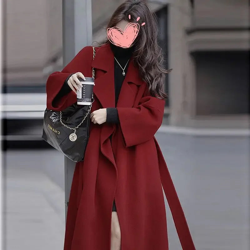 Plus Size Knee-Length Wool-Blend Coat