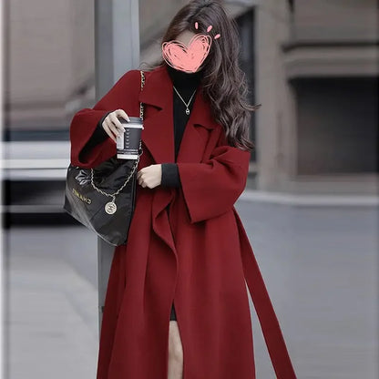 Plus Size Knee-Length Wool-Blend Coat