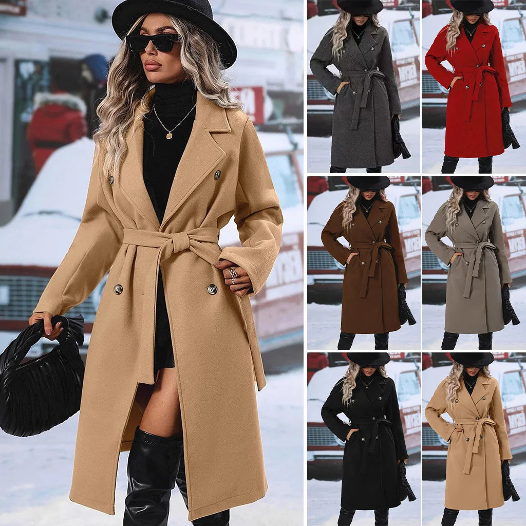 Double-Breasted Lace-Up Blend Coat