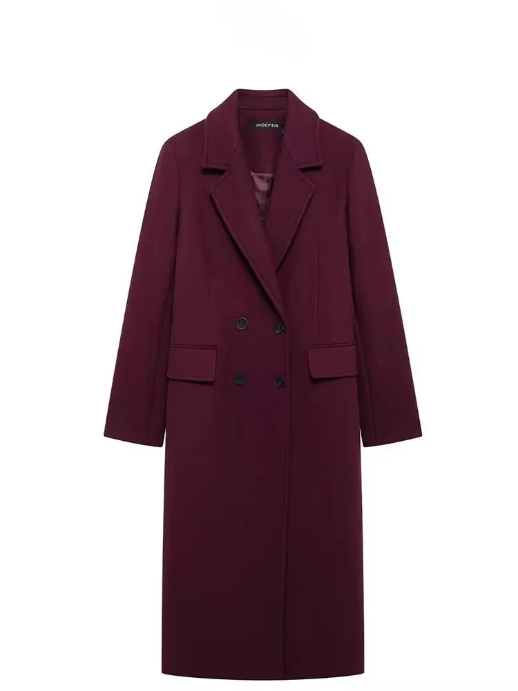 Burgundy Double-Breasted Blend Coat