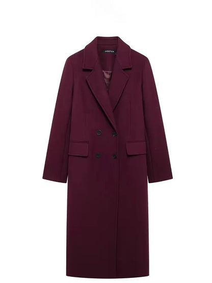 Burgundy Double-Breasted Blend Coat