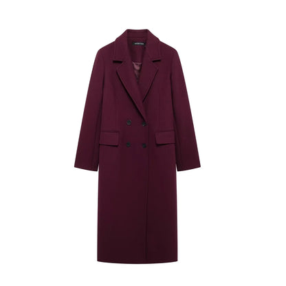 Burgundy Double-Breasted Blend Coat