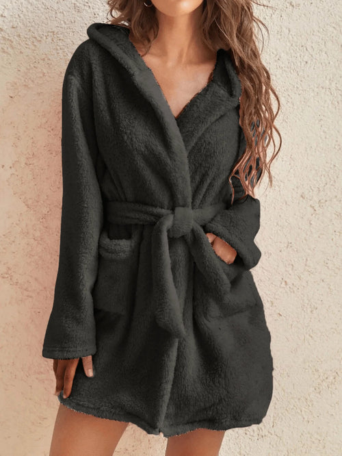Hooded Fleece Robe with Belt