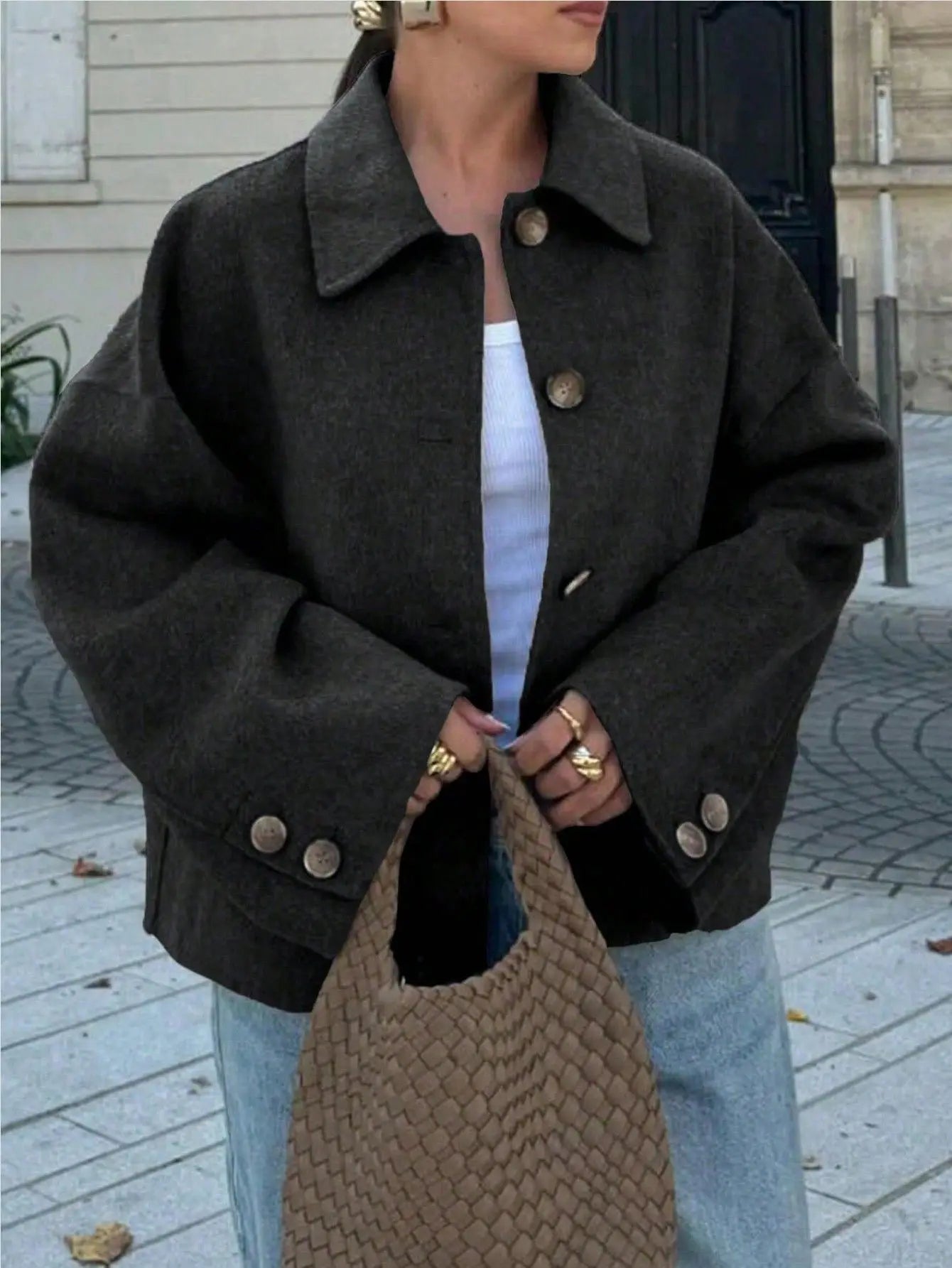 British-Style Loose-Fit Wool-Look Coat