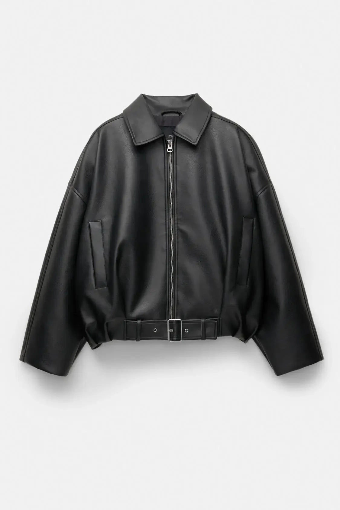 Leather Zip Jacket with Belt