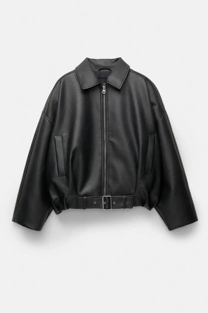 Leather Zip Jacket with Belt