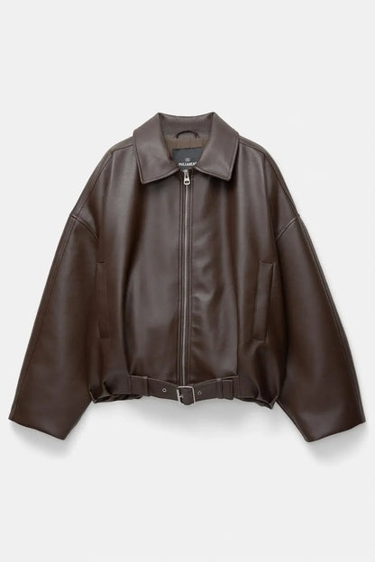 Leather Zip Jacket with Belt