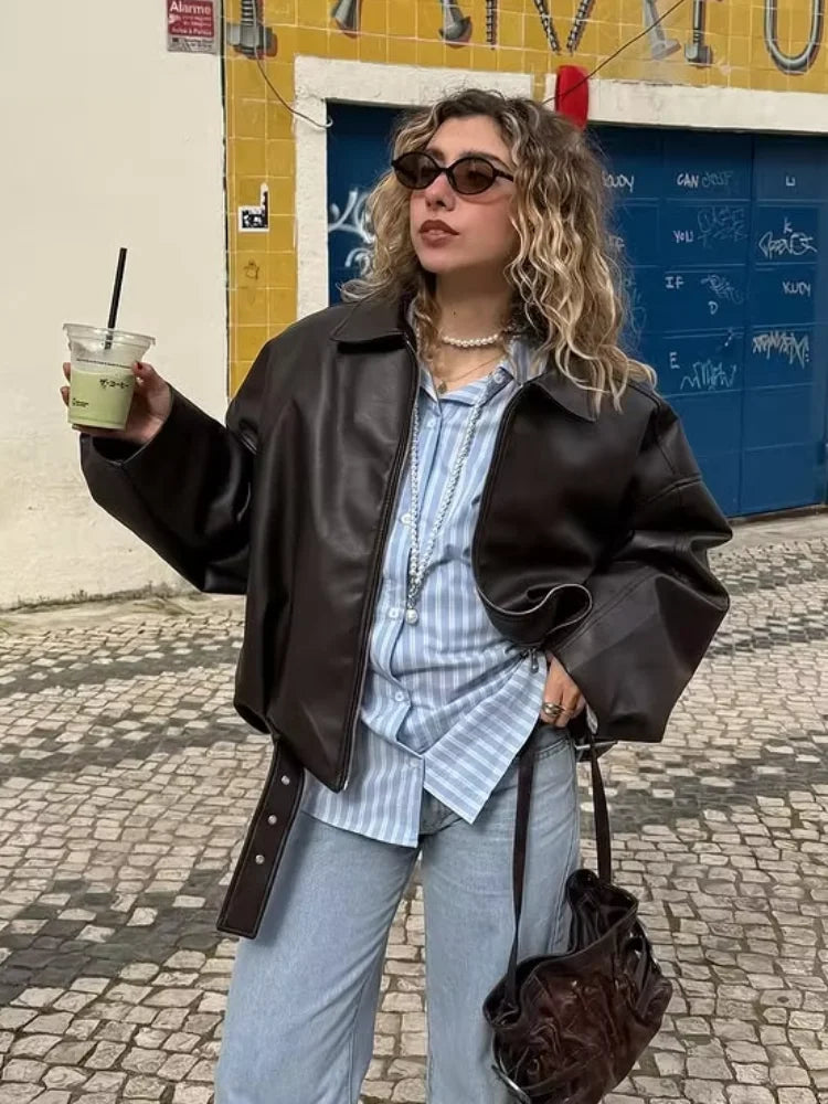 Leather Zip Jacket with Belt