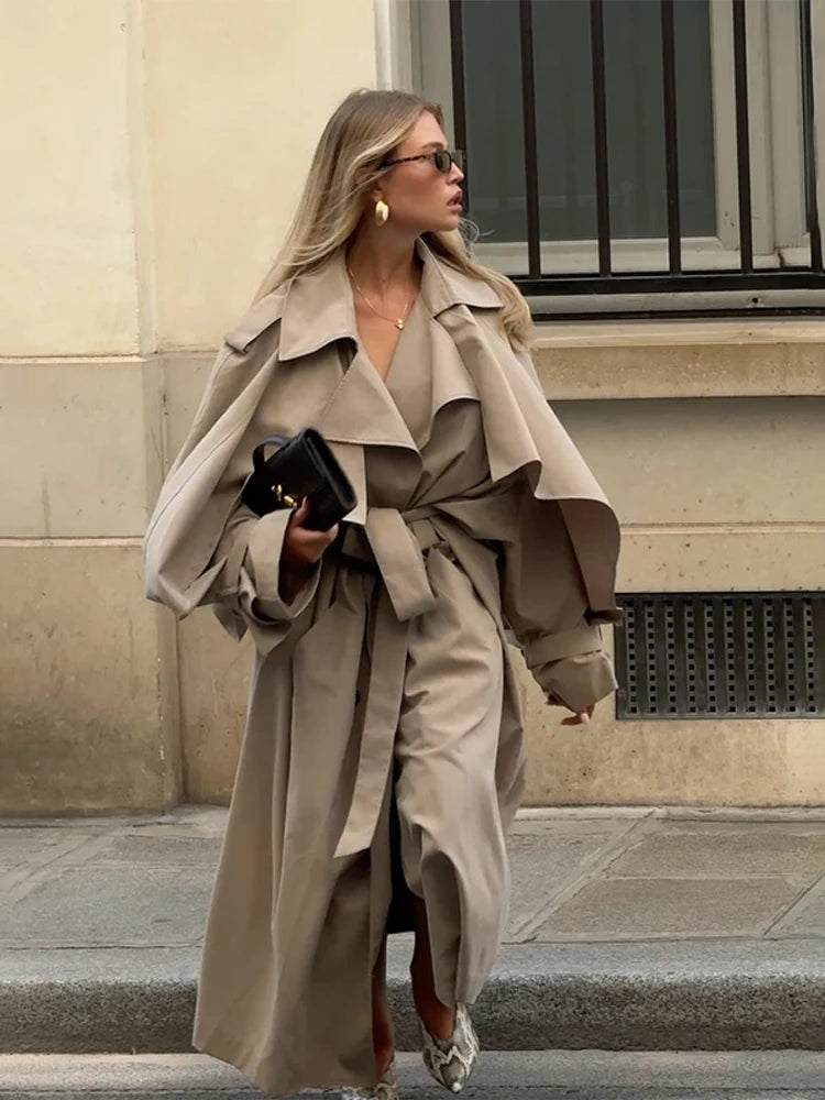 Lace-Up Shawl-Sleeve Trench Coat