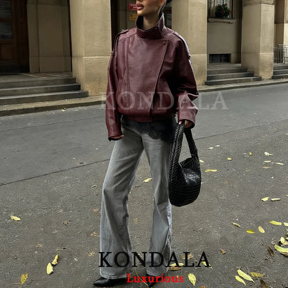 Oversized Black Leather Jacket with Button Front