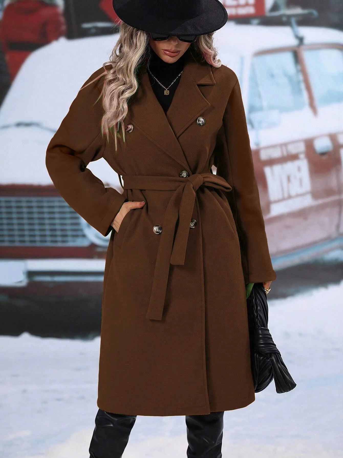 Double-Breasted Lace-Up Blend Coat