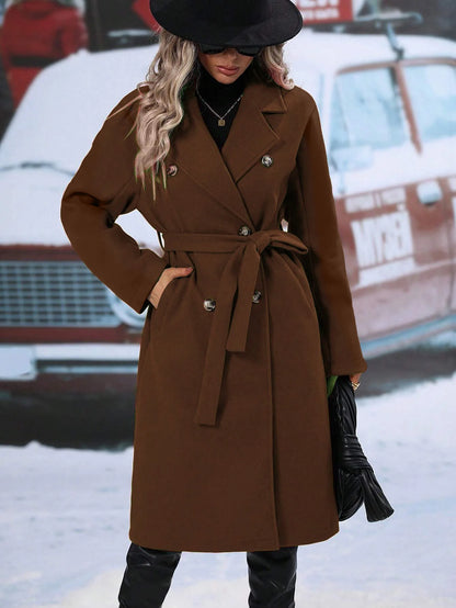 Double-Breasted Lace-Up Blend Coat