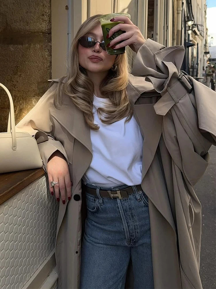 Lace-Up Shawl-Sleeve Trench Coat