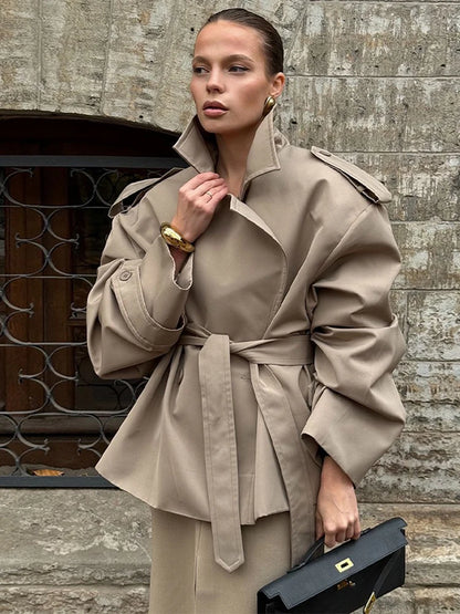 Lace-Up Shawl-Sleeve Trench Coat