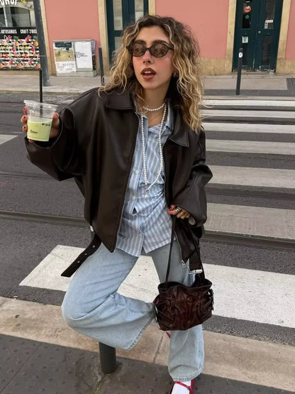 Leather Zip Jacket with Belt