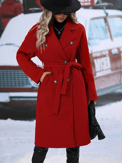 Double-Breasted Lace-Up Blend Coat