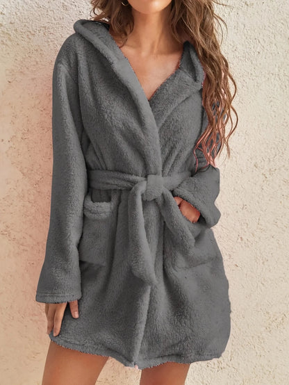 Hooded Fleece Robe with Belt