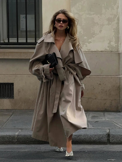 Lace-Up Shawl-Sleeve Trench Coat