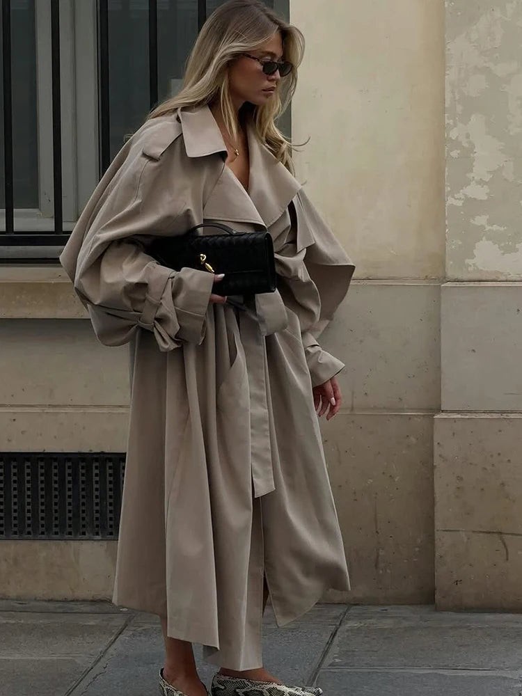 Lace-Up Shawl-Sleeve Trench Coat