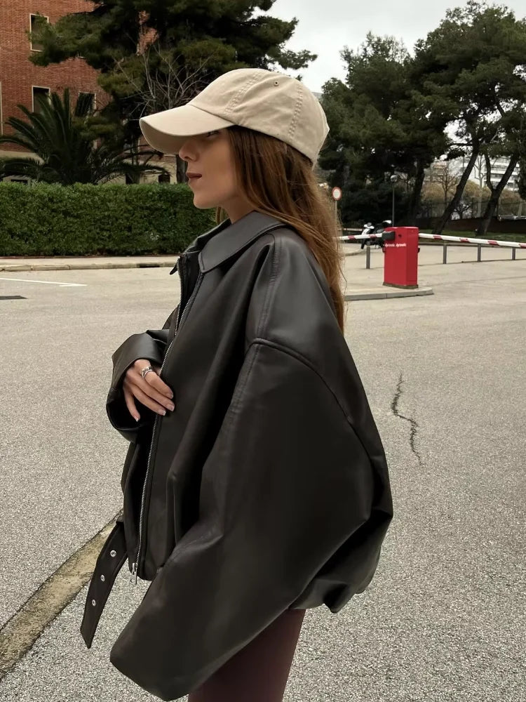 Leather Zip Jacket with Belt