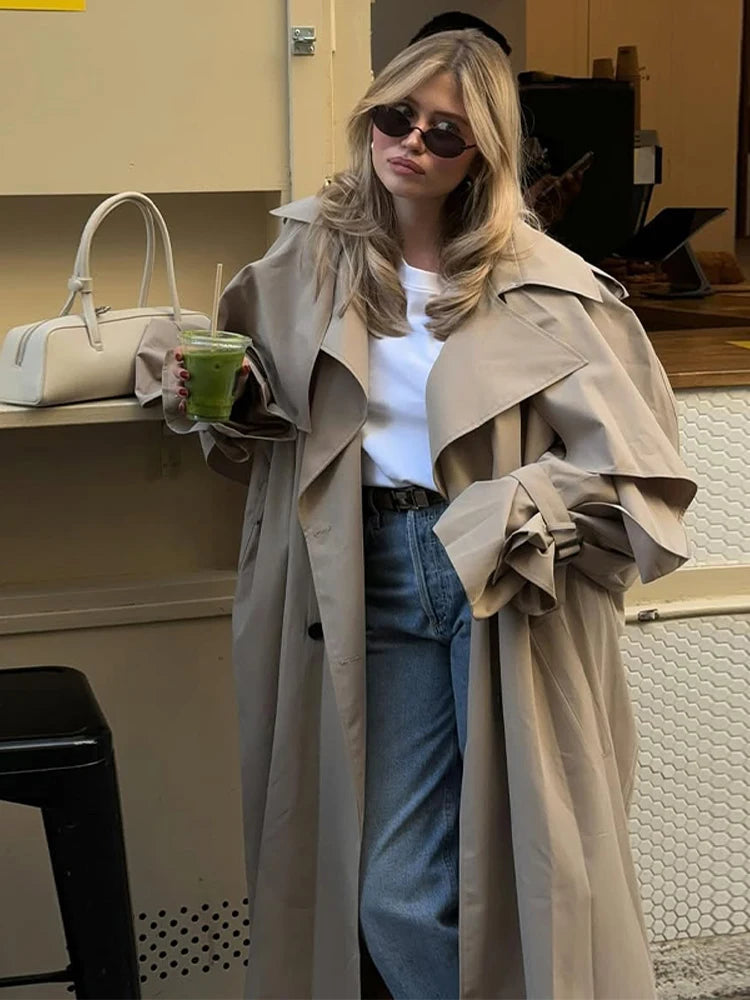 Lace-Up Shawl-Sleeve Trench Coat