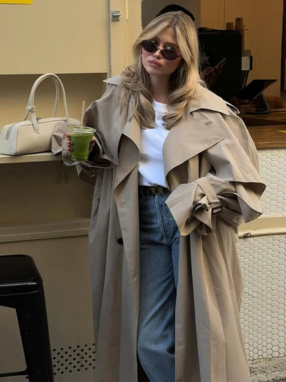 Lace-Up Shawl-Sleeve Trench Coat