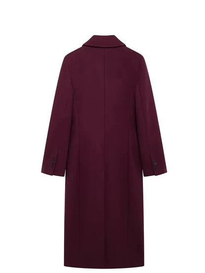 Burgundy Double-Breasted Blend Coat