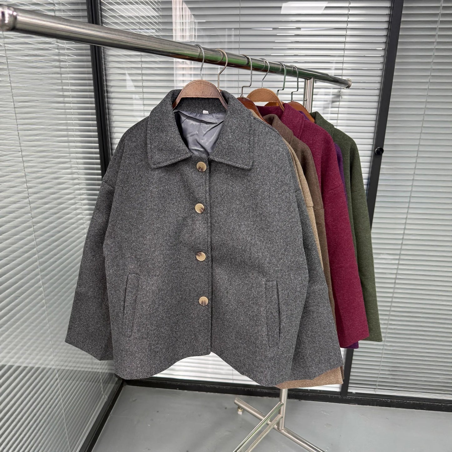 British-Style Loose-Fit Wool-Look Coat