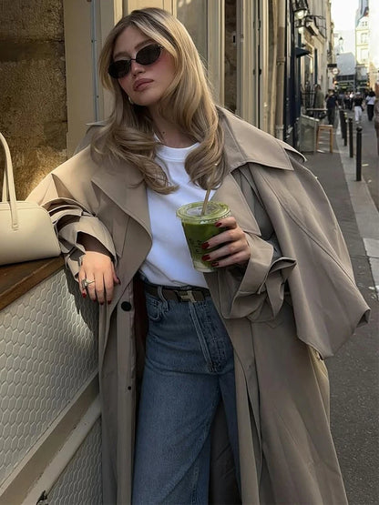 Lace-Up Shawl-Sleeve Trench Coat